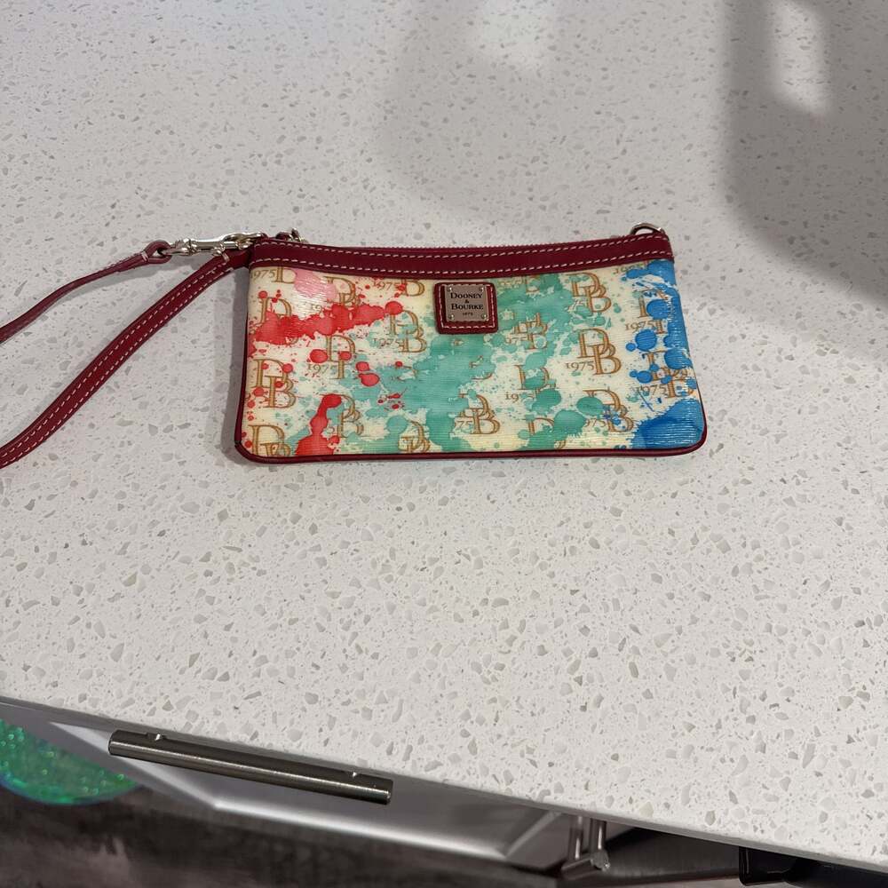 Dooney & Bourke Paint Splatter Logo Canvas Slim Wristlet